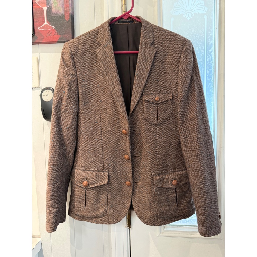 ASOS Mens Brown Donegal Tweed Wool Blend Blazer Elbow Patches Size 36 US/UK